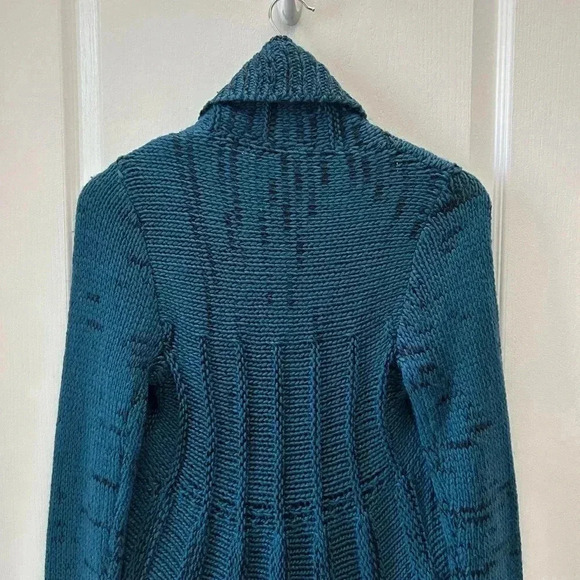 Ricki’s Circle Cardigan Open Front Draped Collar Sweater Teal Green Black Small - Picture 6 of 11